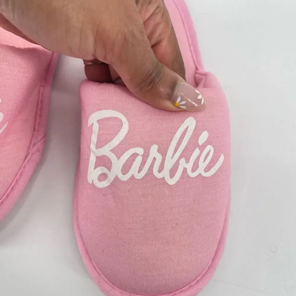 Barbie Girls Pink Plush Logo Slippers EU 34 / US 3